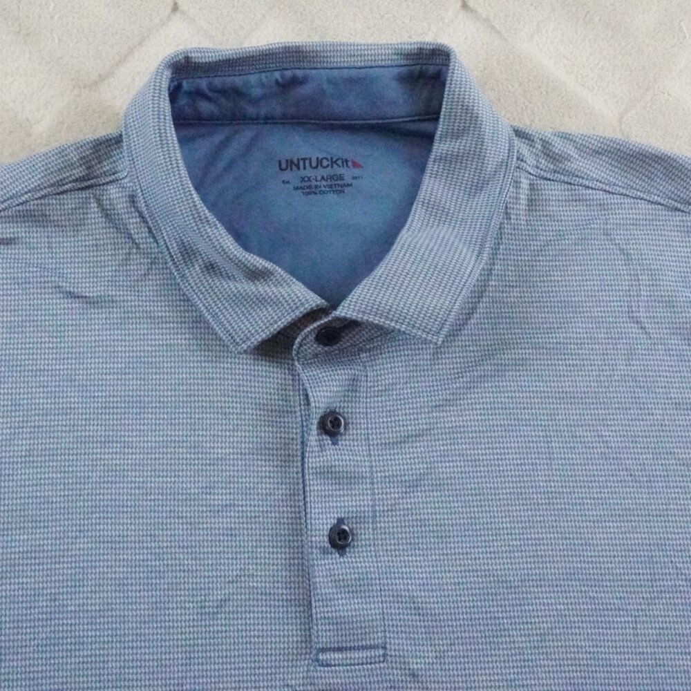 UNTUCKit Polo Shirt Mens 2XL Blue Herringbone Plaid Preppy Golf Casual